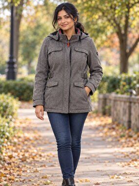 Grey Hooded Jacket – Fleece Lined with Adjustable Waists - sz.XL